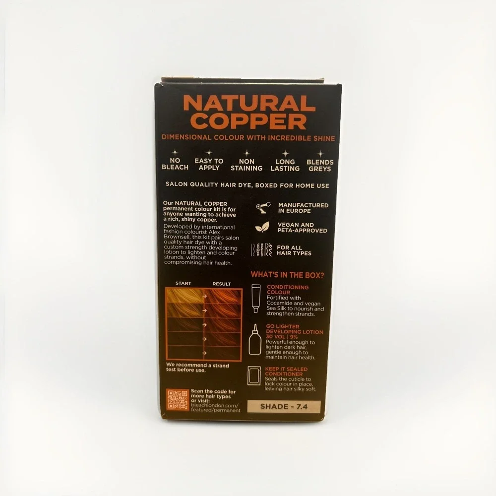 No Bleach London Natural Copper 7.4 Permanent Vegan Hair Dye Color 1 Application